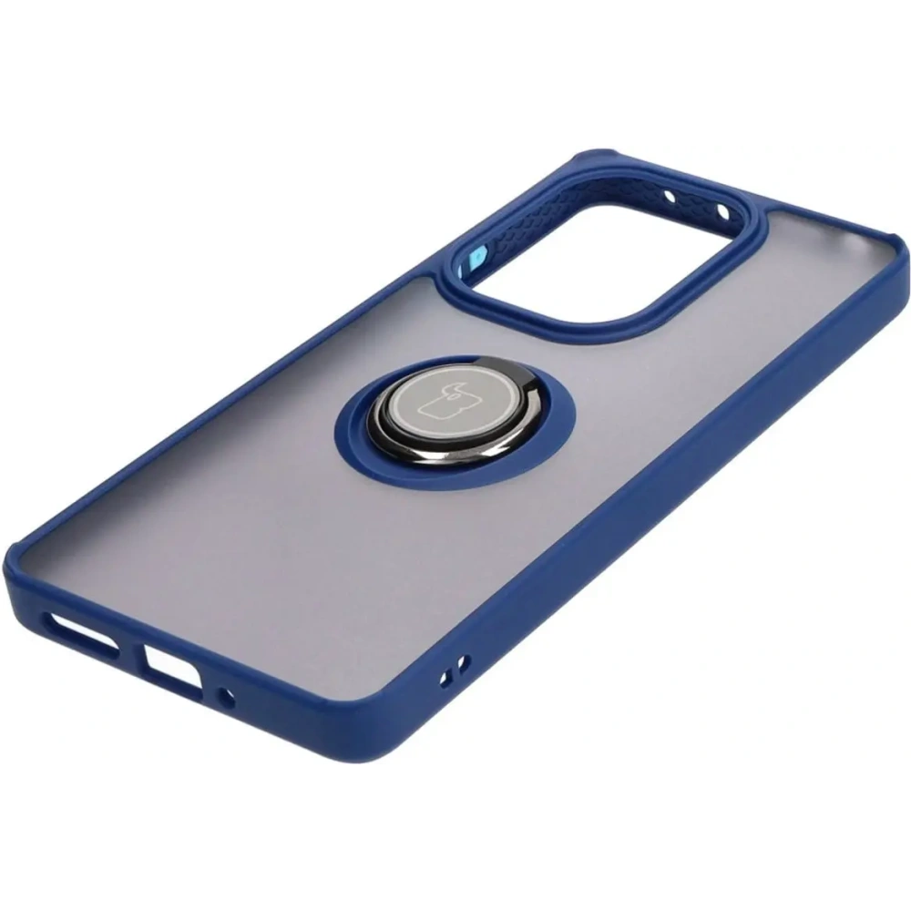 Etui z uchwytem na palec Bizon Case Hybrid Ring do Xiaomi Poco M6 Pro 4G / Xiaomi Redmi Note 13 Pro 4G / LTE / 14S przydymione z granatową ramką
