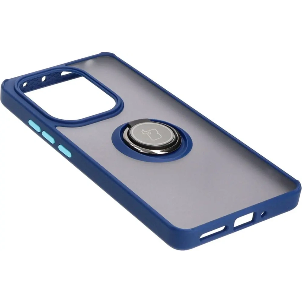 Etui z uchwytem na palec Bizon Case Hybrid Ring do Xiaomi Poco M6 Pro 4G / Xiaomi Redmi Note 13 Pro 4G / LTE / 14S przydymione z granatową ramką