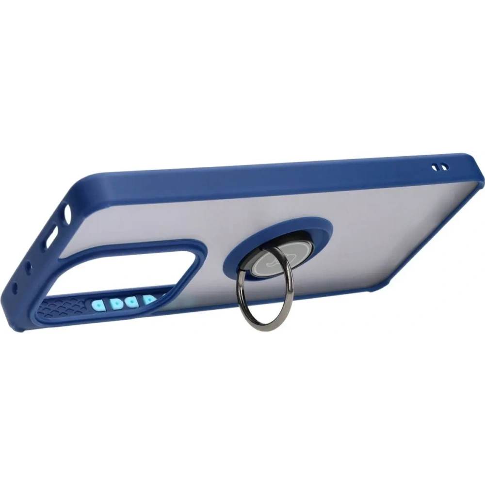 Etui z uchwytem na palec Bizon Case Hybrid Ring do Xiaomi Poco M6 Pro 4G / Xiaomi Redmi Note 13 Pro 4G / LTE / 14S przydymione z granatową ramką
