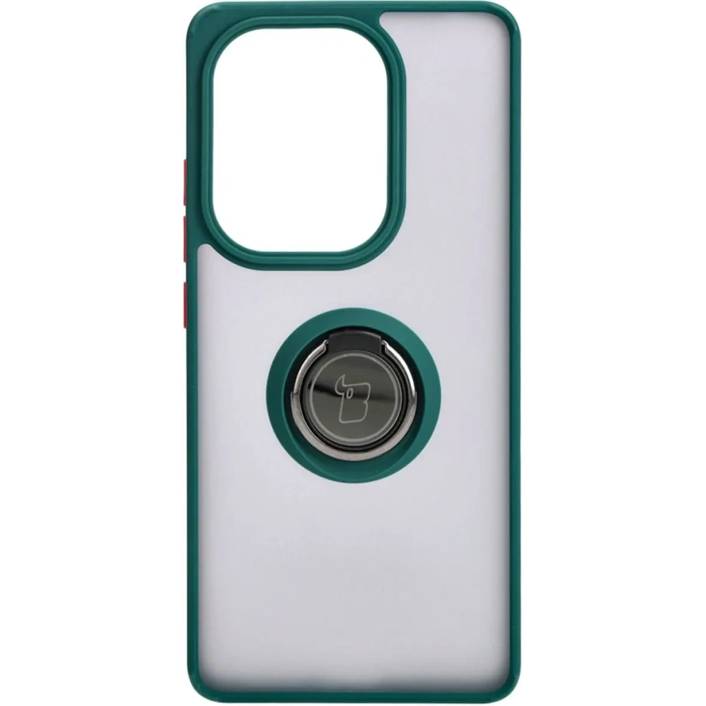 Etui z uchwytem na palec Bizon Case Hybrid Ring do Xiaomi Poco M6 Pro 4G / Xiaomi Redmi Note 13 Pro 4G / LTE / 14S przydymione z ciemnozieloną ramką