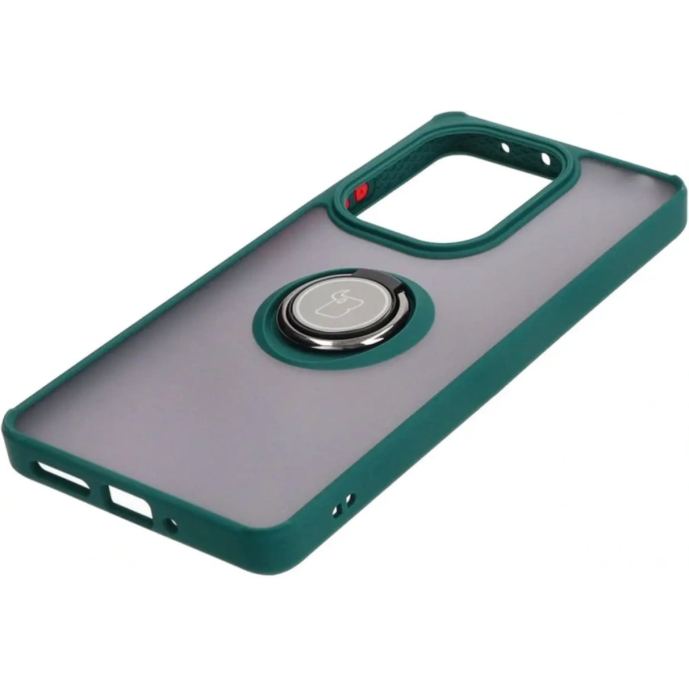 Etui z uchwytem na palec Bizon Case Hybrid Ring do Xiaomi Poco M6 Pro 4G / Xiaomi Redmi Note 13 Pro 4G / LTE / 14S przydymione z ciemnozieloną ramką