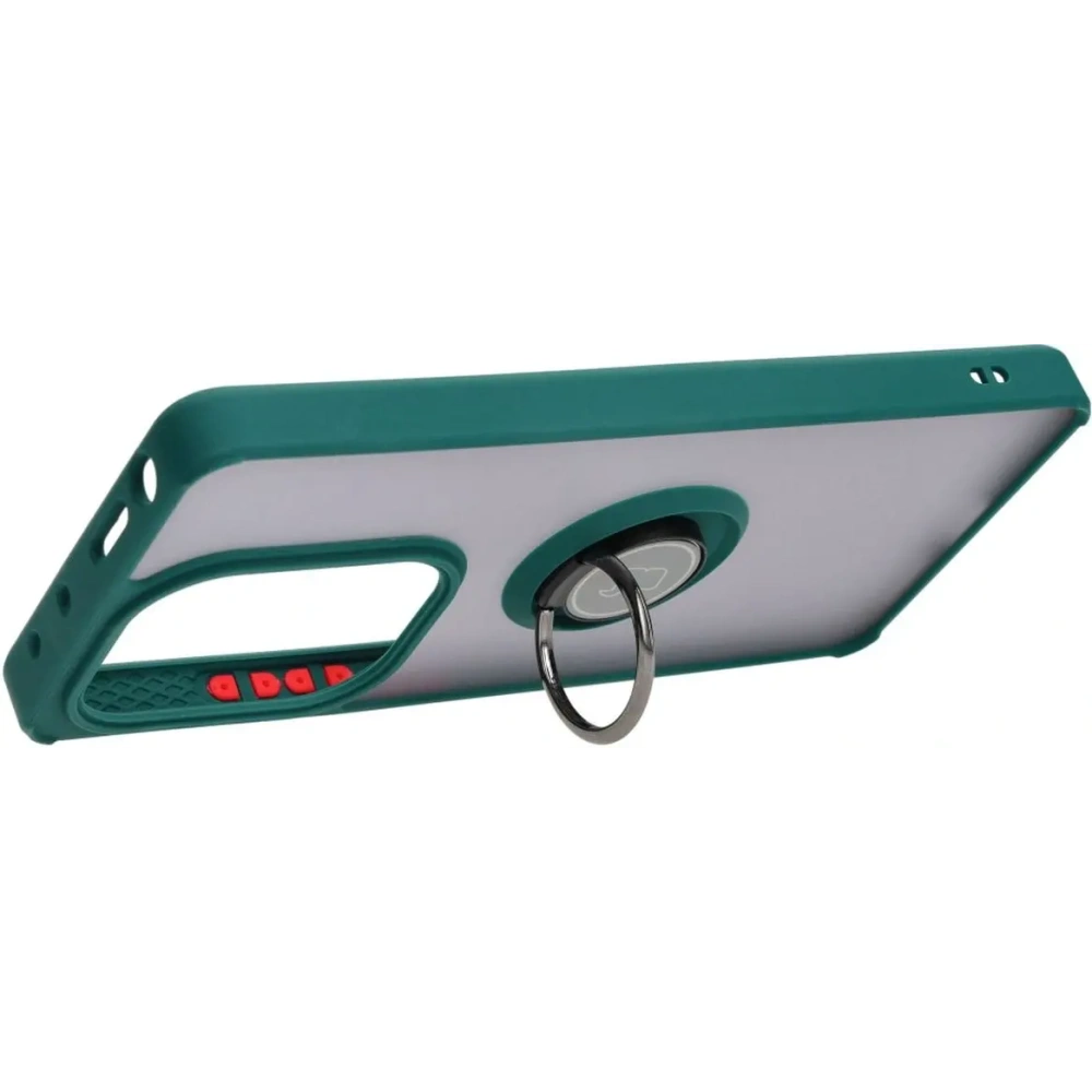 Etui z uchwytem na palec Bizon Case Hybrid Ring do Xiaomi Poco M6 Pro 4G / Xiaomi Redmi Note 13 Pro 4G / LTE / 14S przydymione z ciemnozieloną ramką