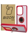 Etui s úchopem na prst Bizon Case Hybrid Ring do Xiaomi Poco M6 Pro 4G / Xiaomi Redmi Note 13 Pro 4G kouřové s červeným rámem
