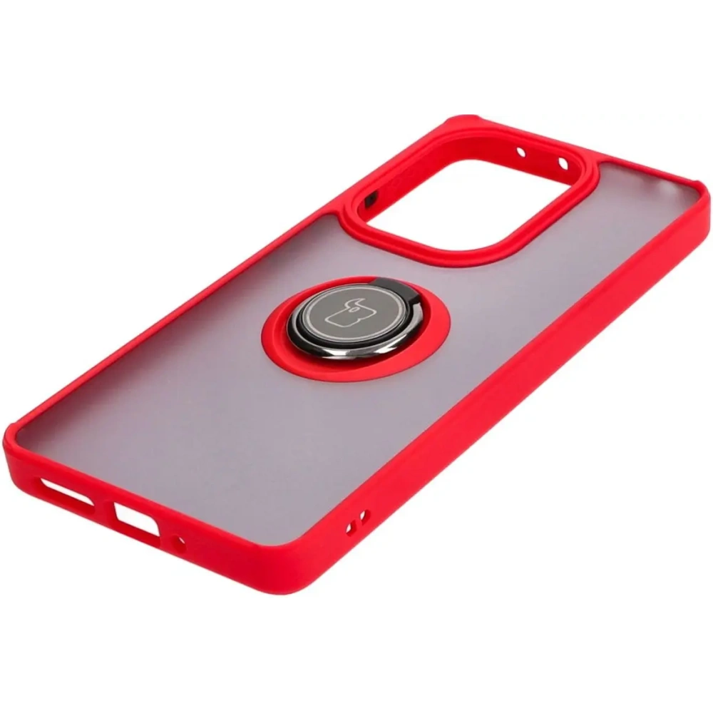 Etui z uchwytem na palec Bizon Case Hybrid Ring do Xiaomi Poco M6 Pro 4G / Xiaomi Redmi Note 13 Pro 4G / LTE / 14S przydymione z czerwoną ramką