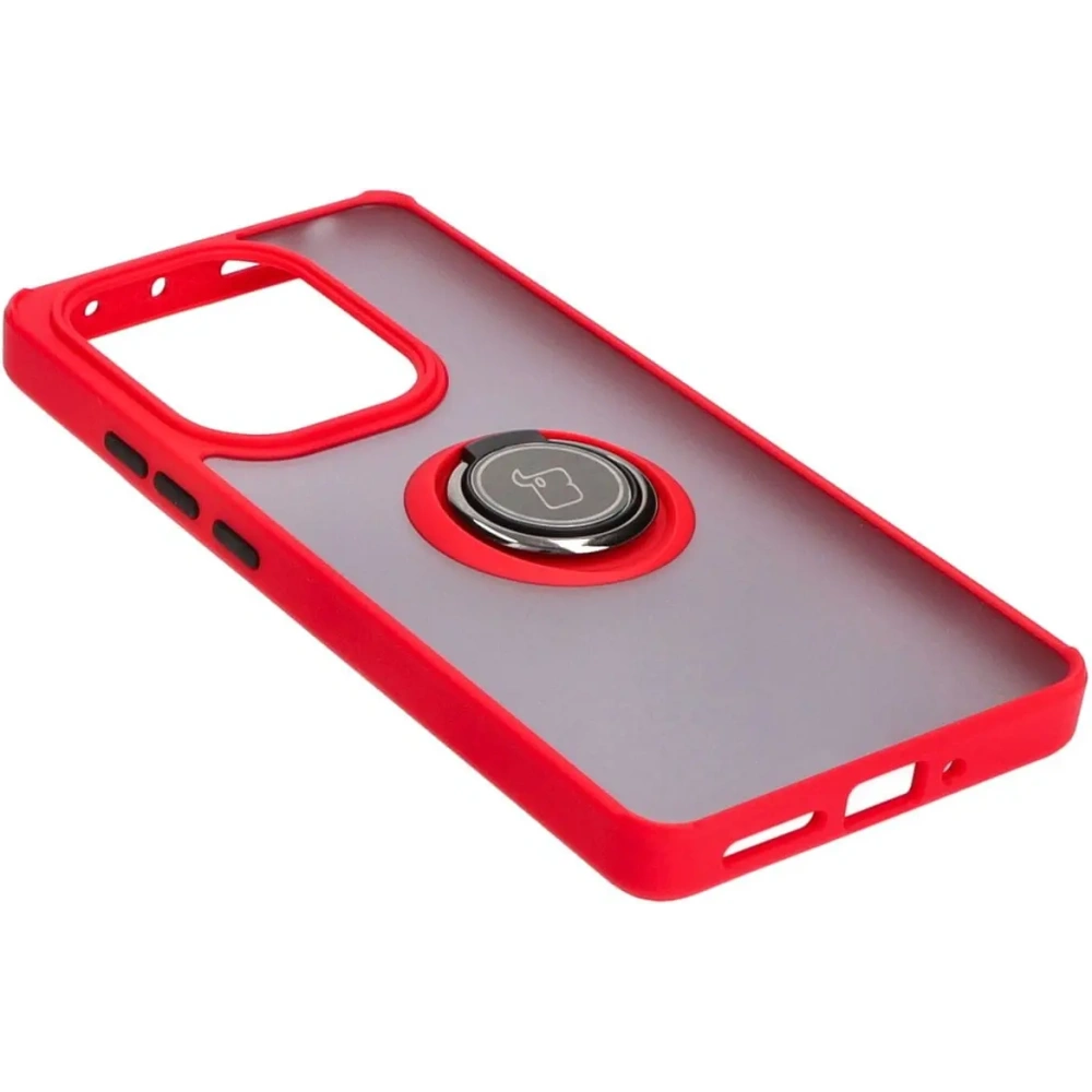 Etui z uchwytem na palec Bizon Case Hybrid Ring do Xiaomi Poco M6 Pro 4G / Xiaomi Redmi Note 13 Pro 4G / LTE / 14S przydymione z czerwoną ramką