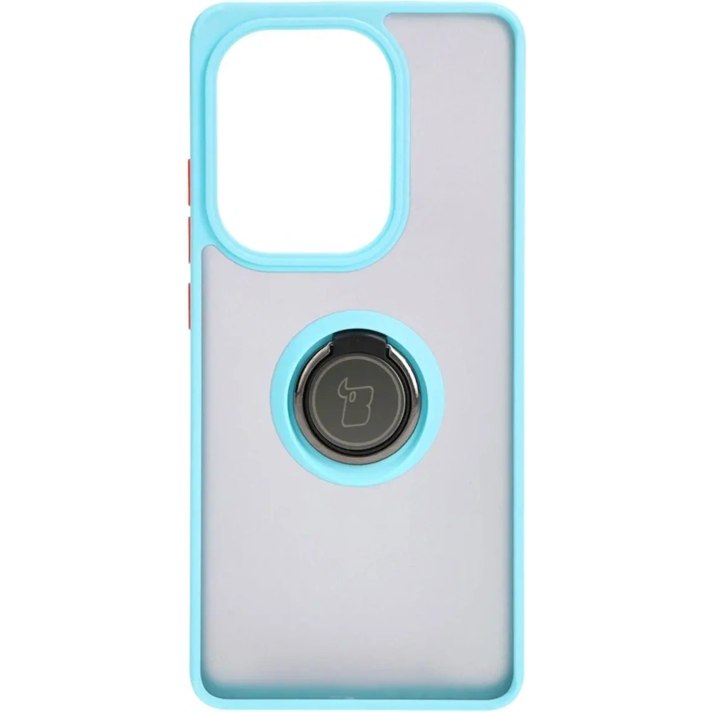 Etui z uchwytem na palec Bizon Case Hybrid Ring do Xiaomi Poco M6 Pro 4G / Xiaomi Redmi Note 13 Pro 4G / LTE / 14S przydymione z jasnoniebieską ramką