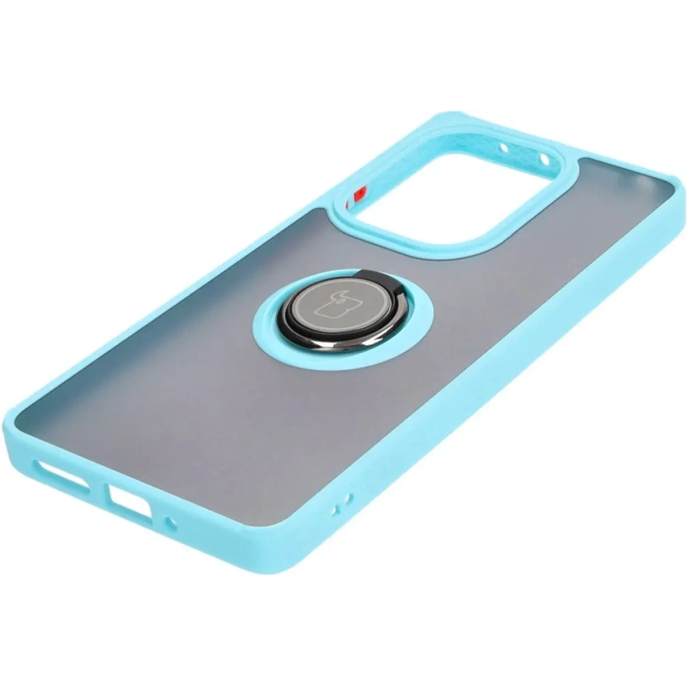 Etui z uchwytem na palec Bizon Case Hybrid Ring do Xiaomi Poco M6 Pro 4G / Xiaomi Redmi Note 13 Pro 4G / LTE / 14S przydymione z jasnoniebieską ramką