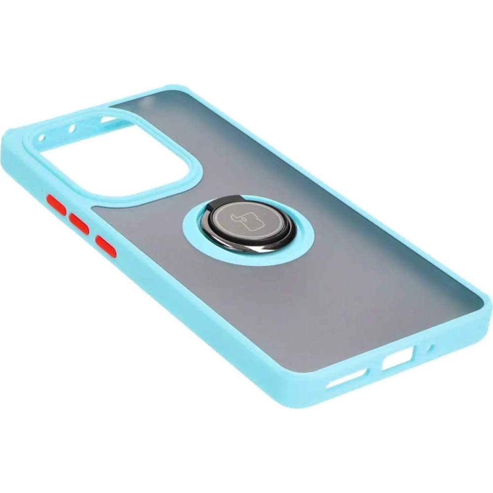 Etui z uchwytem na palec Bizon Case Hybrid Ring do Xiaomi Poco M6 Pro 4G / Xiaomi Redmi Note 13 Pro 4G / LTE / 14S przydymione z jasnoniebieską ramką
