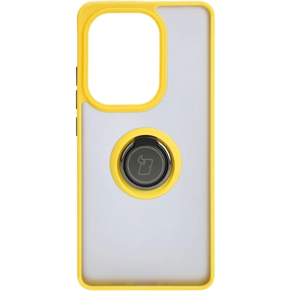Etui z uchwytem na palec Bizon Case Hybrid Ring do Xiaomi Poco M6 Pro 4G / Xiaomi Redmi Note 13 Pro 4G / LTE / 14S przydymione z żółtą ramką