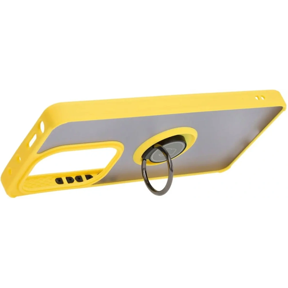 Etui z uchwytem na palec Bizon Case Hybrid Ring do Xiaomi Poco M6 Pro 4G / Xiaomi Redmi Note 13 Pro 4G / LTE / 14S przydymione z żółtą ramką