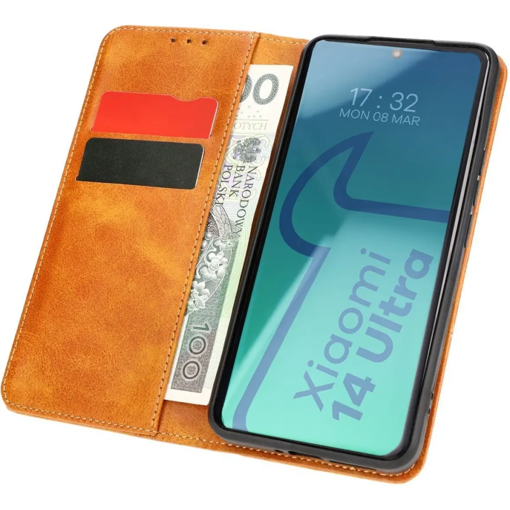 Etui z klapką Bizon Case Pocket Pro do Xiaomi 14 Ultra brązowe