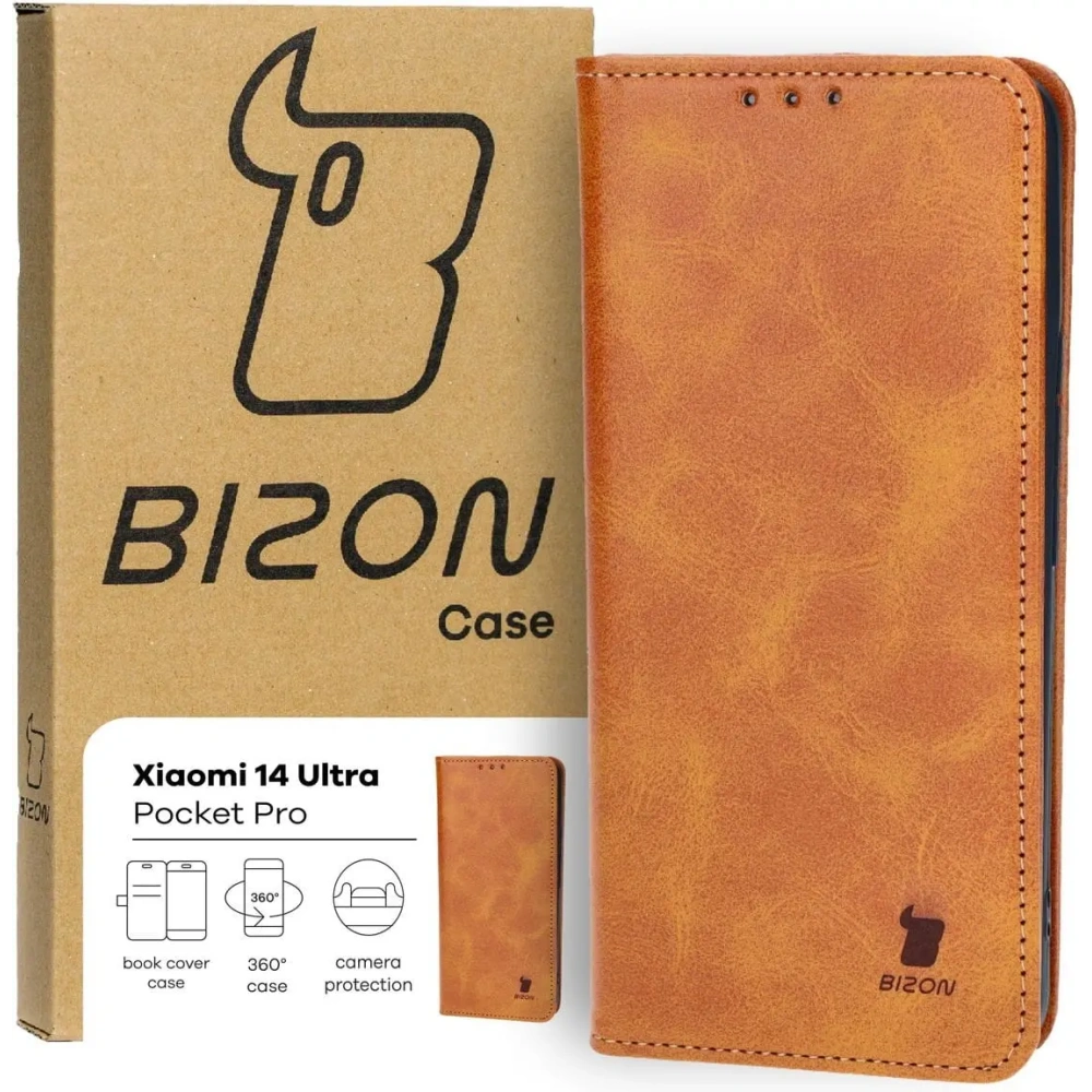 Etui z klapką Bizon Case Pocket Pro do Xiaomi 14 Ultra brązowe