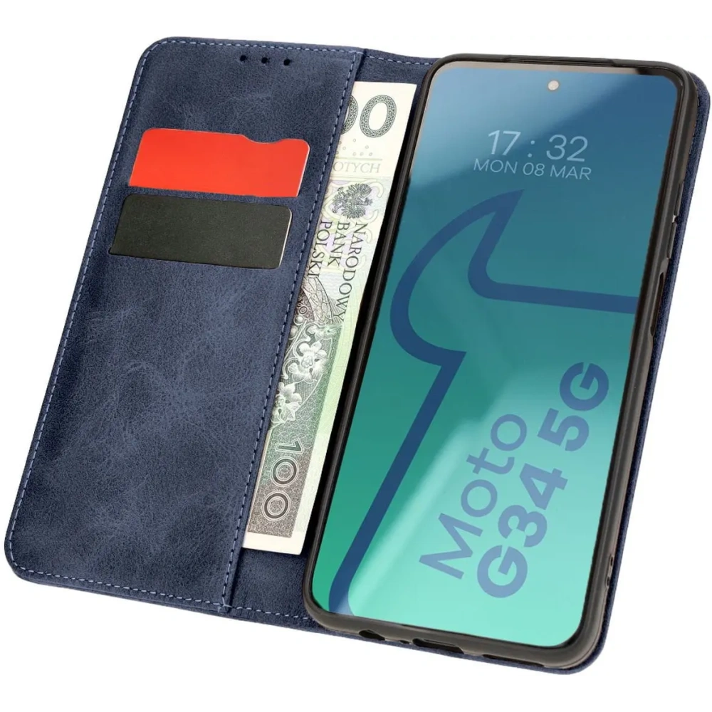 Etui z klapką Bizon Case Pocket Pro do Motorola Moto G34 5G granatowe