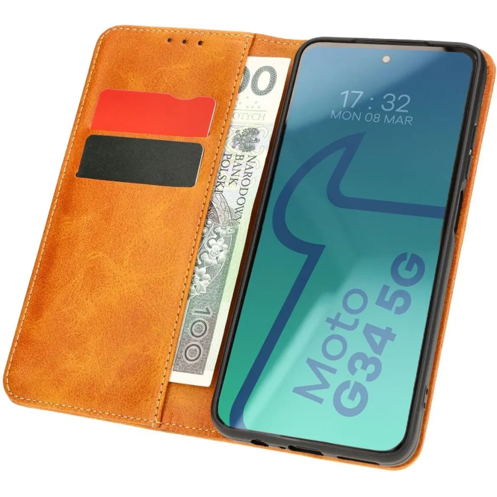Etui z klapką Bizon Case Pocket Pro do Motorola Moto G34 5G brązowe