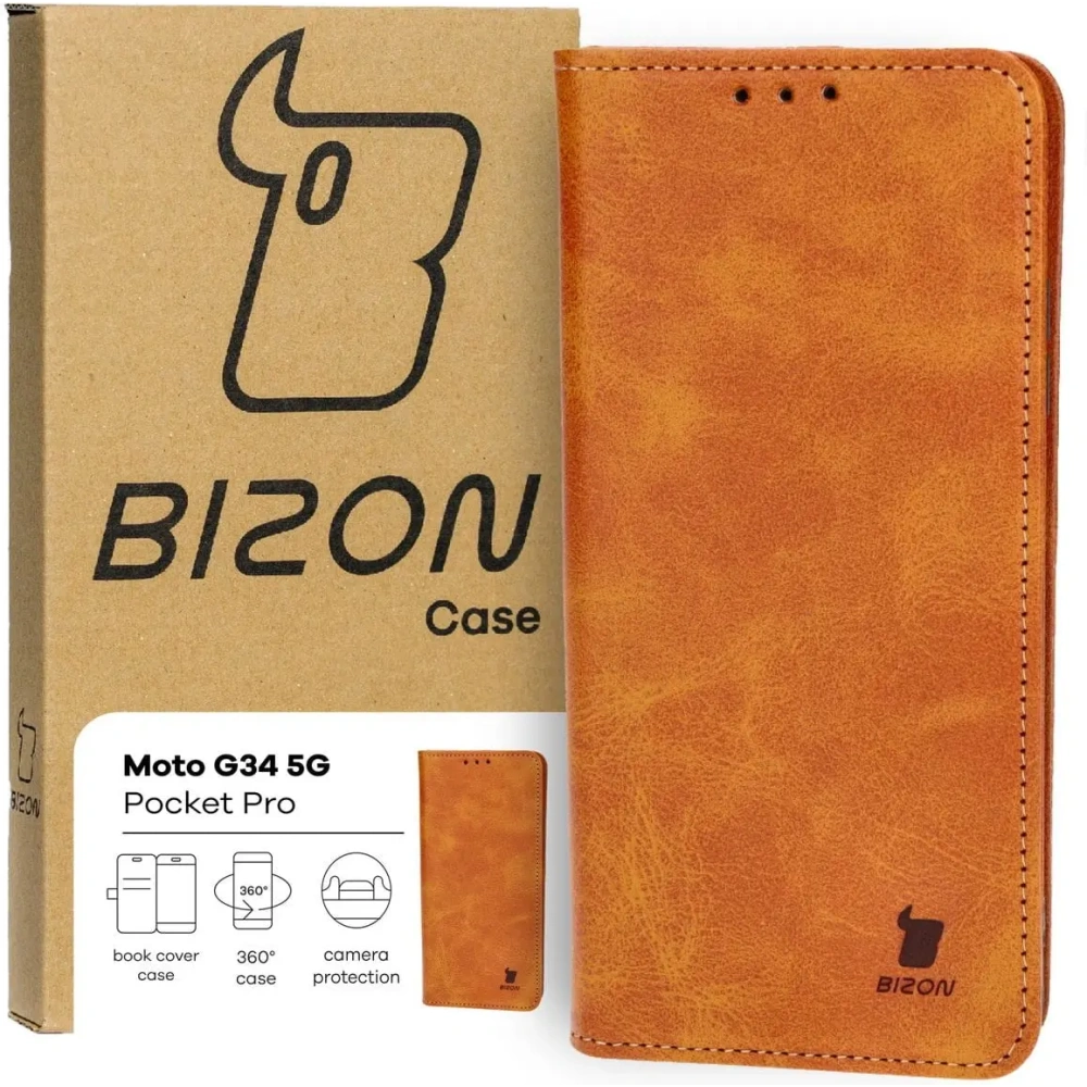 Etui z klapką Bizon Case Pocket Pro do Motorola Moto G34 5G brązowe