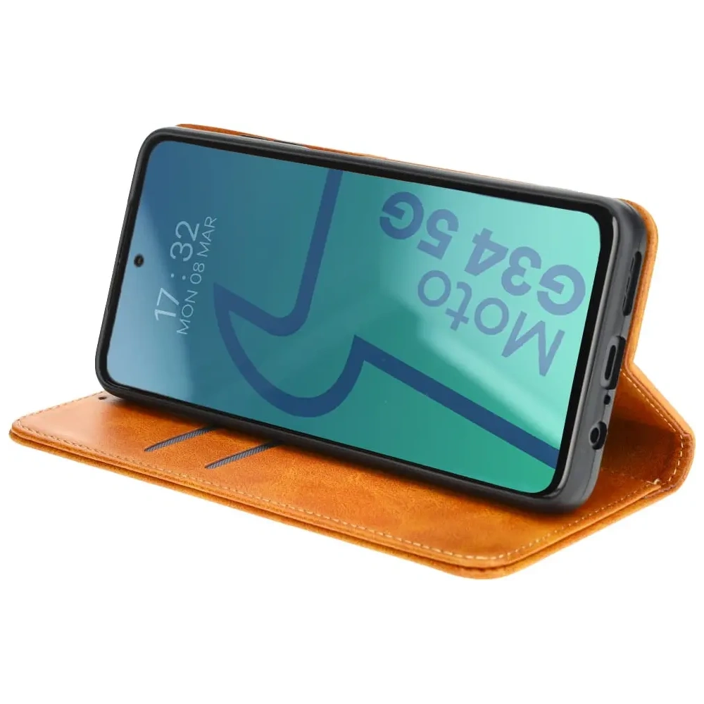 Etui z klapką Bizon Case Pocket Pro do Motorola Moto G34 5G brązowe