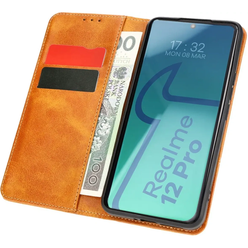 Etui z klapką Bizon Case Pocket Pro do Realme 12 Pro / 12 Pro+ brązowe