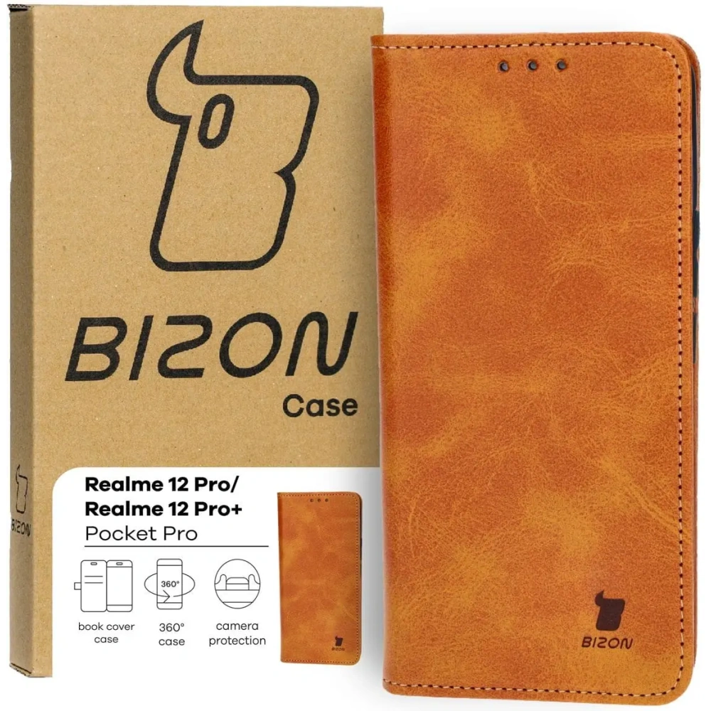 Etui z klapką Bizon Case Pocket Pro do Realme 12 Pro / 12 Pro+ brązowe