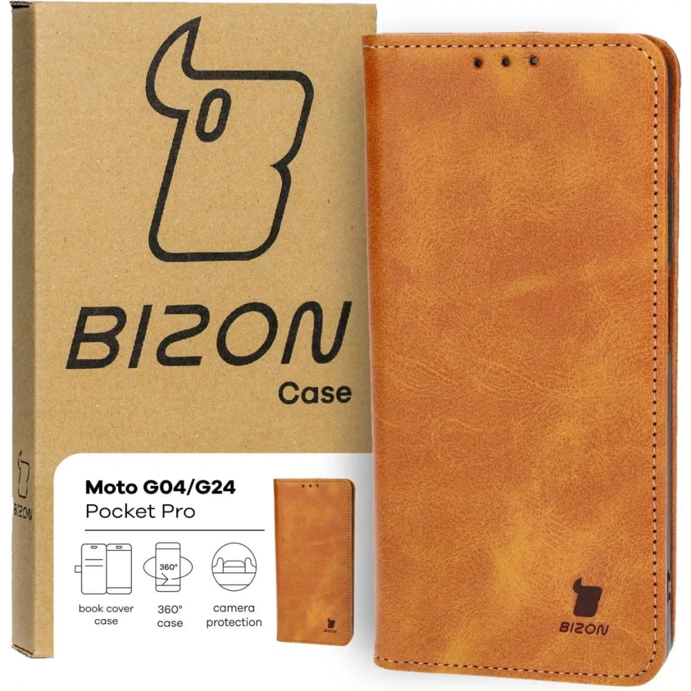Etui z klapką Bizon Case Pocket Pro do Motorola Moto G04 / G24 brązowe