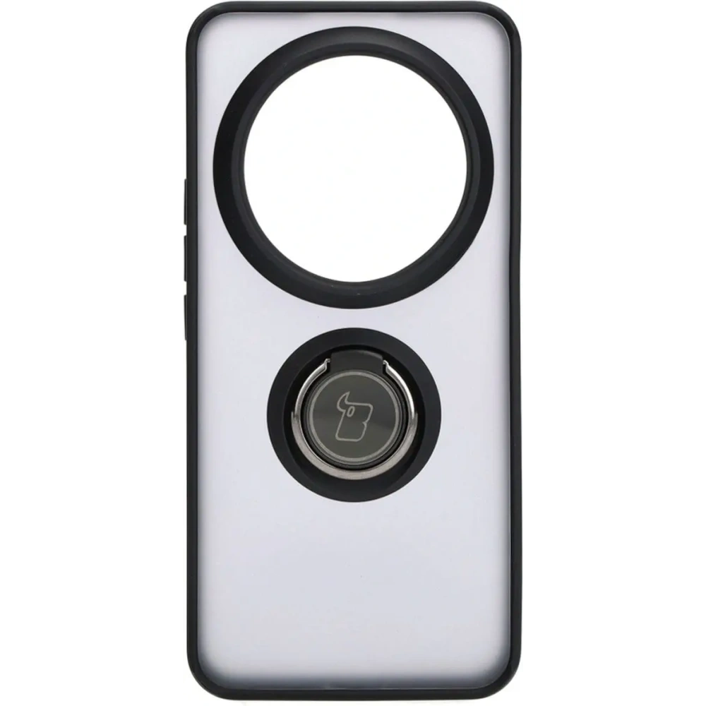 Etui z uchwytem na palec Bizon Case Hybrid Ring do Xiaomi 14 Ultra przydymione z czarną ramką