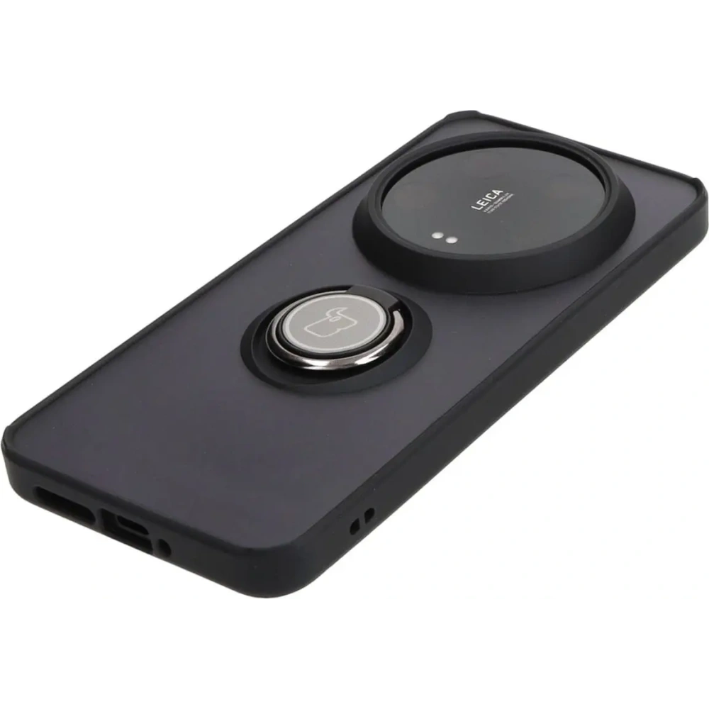 Etui z uchwytem na palec Bizon Case Hybrid Ring do Xiaomi 14 Ultra przydymione z czarną ramką