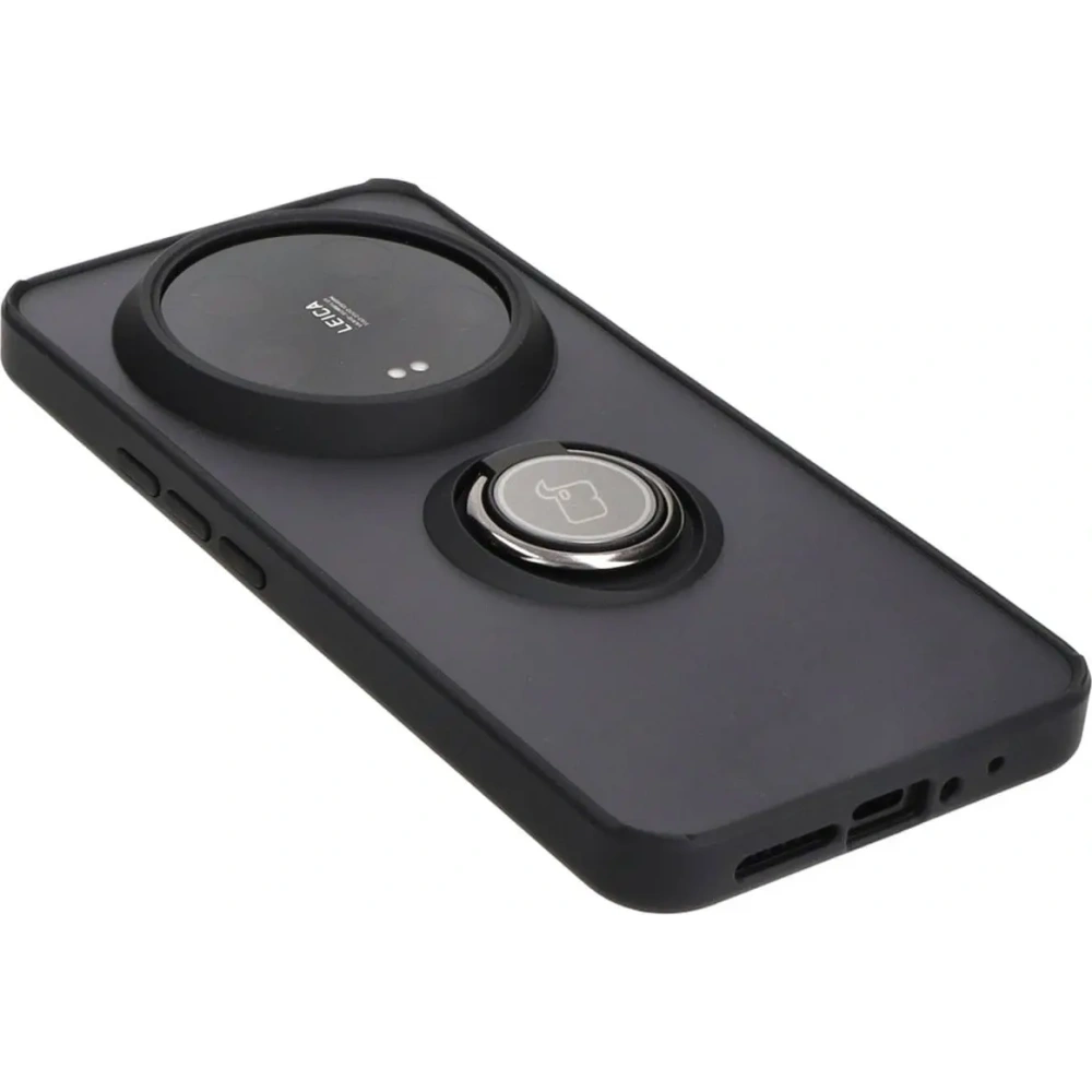 Etui z uchwytem na palec Bizon Case Hybrid Ring do Xiaomi 14 Ultra przydymione z czarną ramką