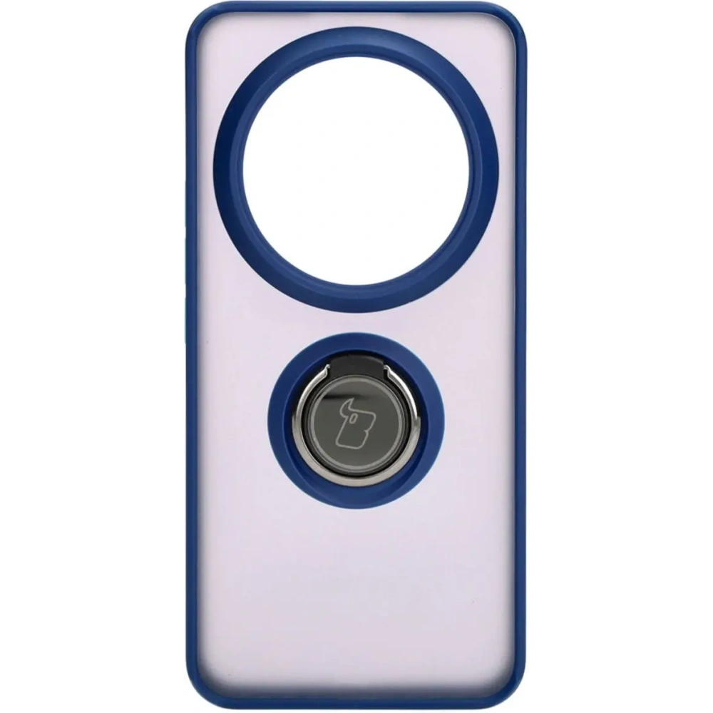 Etui z uchwytem na palec Bizon Case Hybrid Ring do Xiaomi 14 Ultra przydymione z granatową ramką