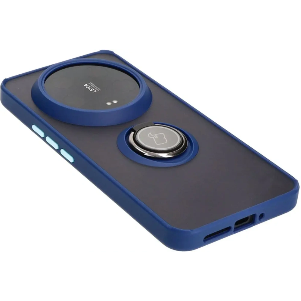 Etui z uchwytem na palec Bizon Case Hybrid Ring do Xiaomi 14 Ultra przydymione z granatową ramką