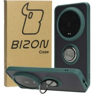 Kup Bizon Case Hybrid Ring Xiaomi 14 Ultra rauchig mit einem dunkelgrünen Rahmen - BIZ4818 - {ean13} - Sklep Home Screen