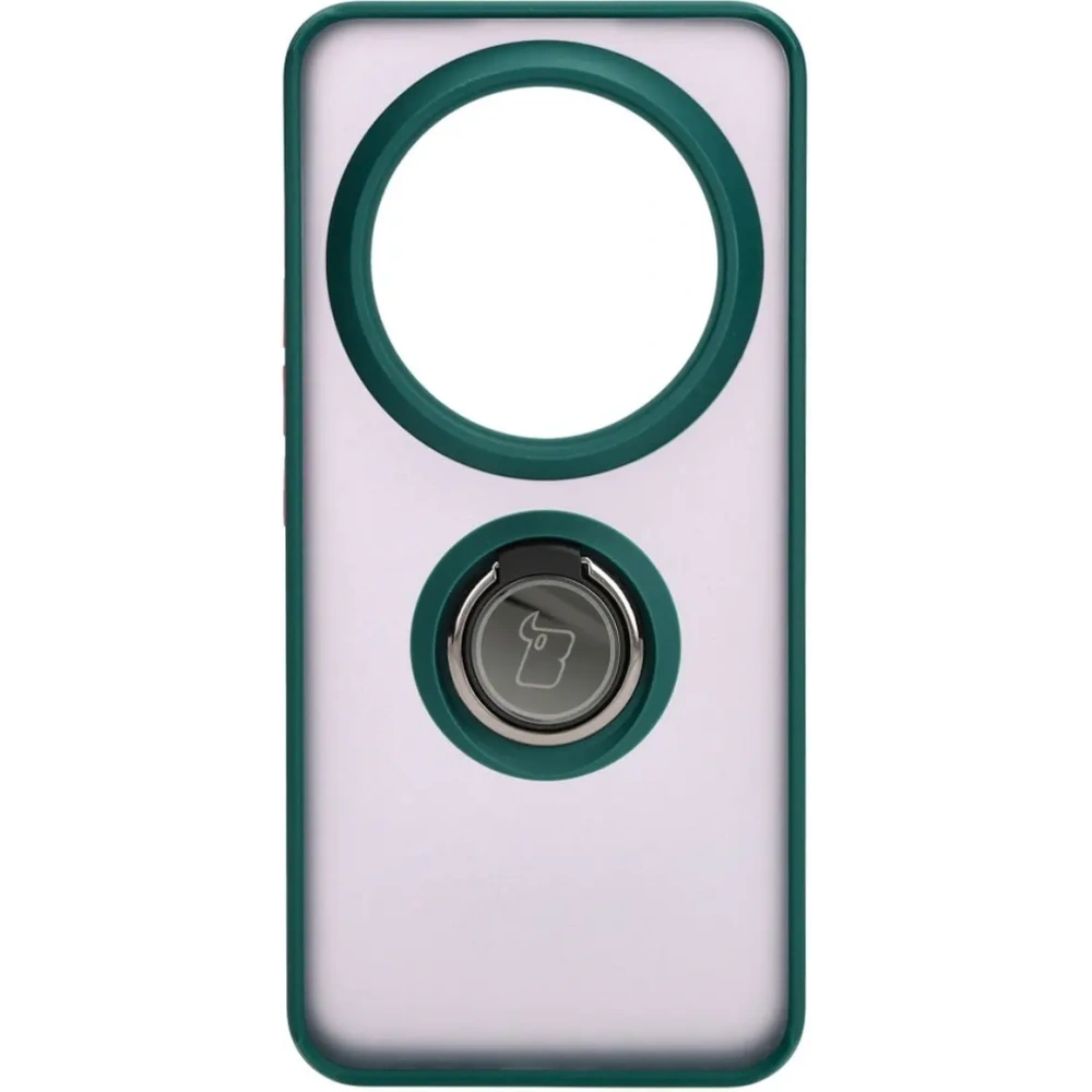 Etui z uchwytem na palec Bizon Case Hybrid Ring do Xiaomi 14 Ultra przydymione z ciemnozieloną ramką