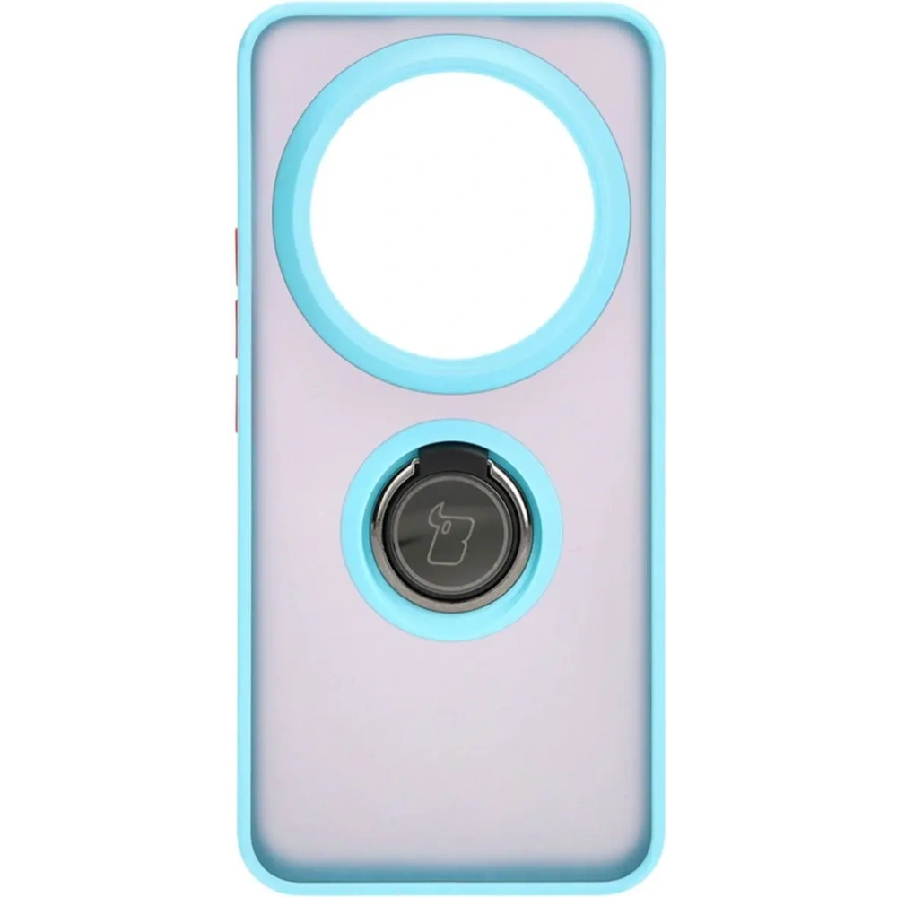 Etui z uchwytem na palec Bizon Case Hybrid Ring do Xiaomi 14 Ultra przydymione z jasnoniebieską ramką