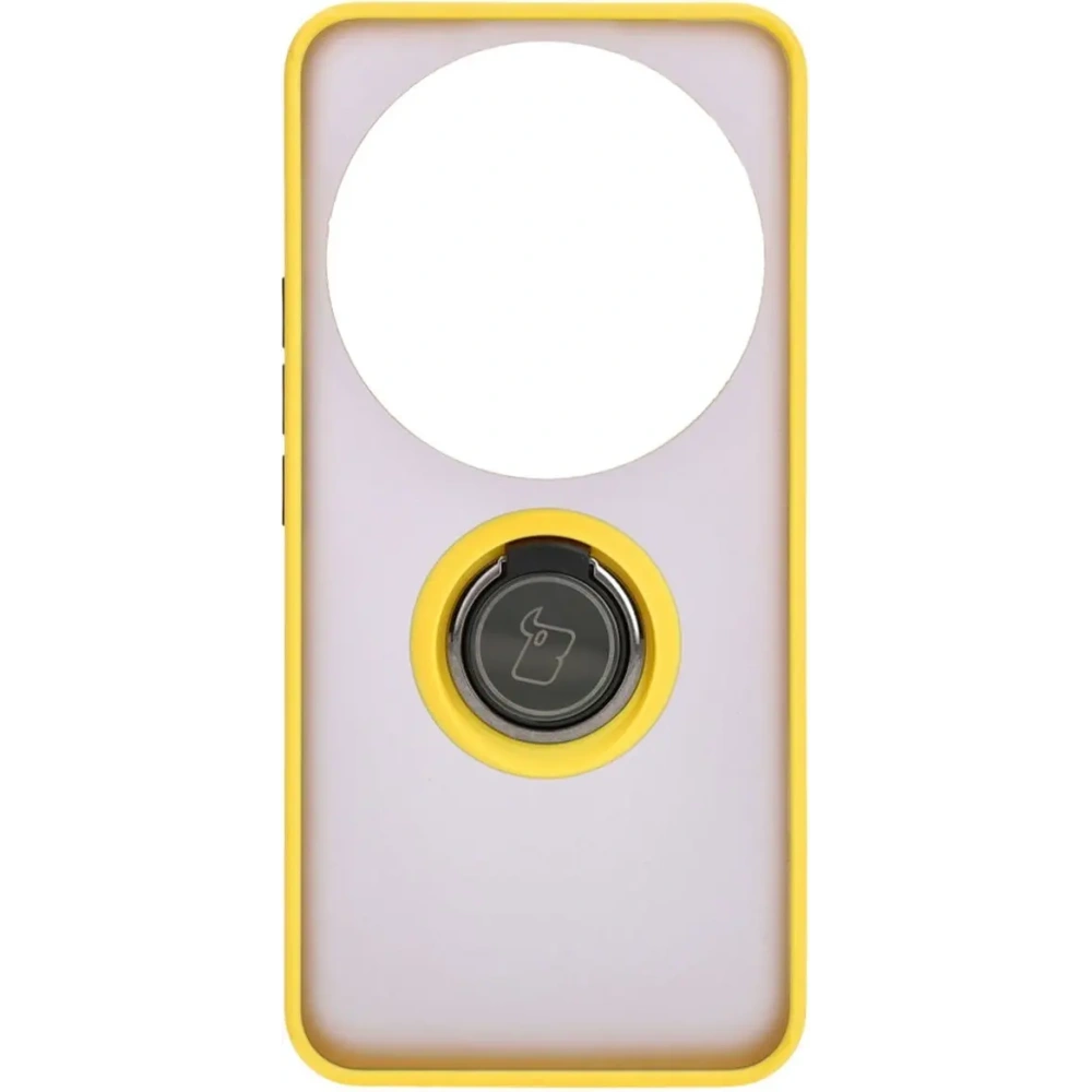 Etui z uchwytem na palec Bizon Case Hybrid Ring do Xiaomi 14 Ultra przydymione z żółtą ramką