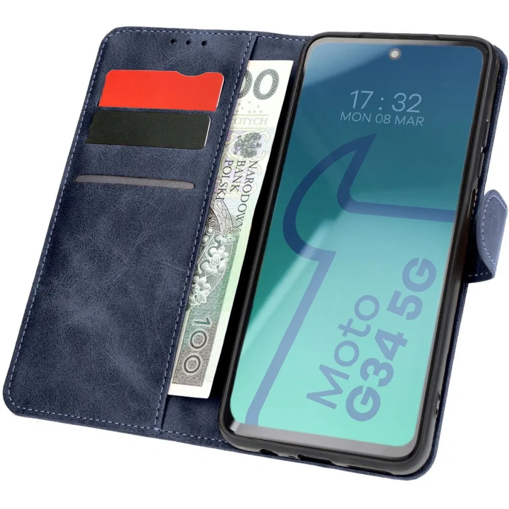 Etui z klapką Bizon Case Pocket do Motorola Moto G34 5G granatowe
