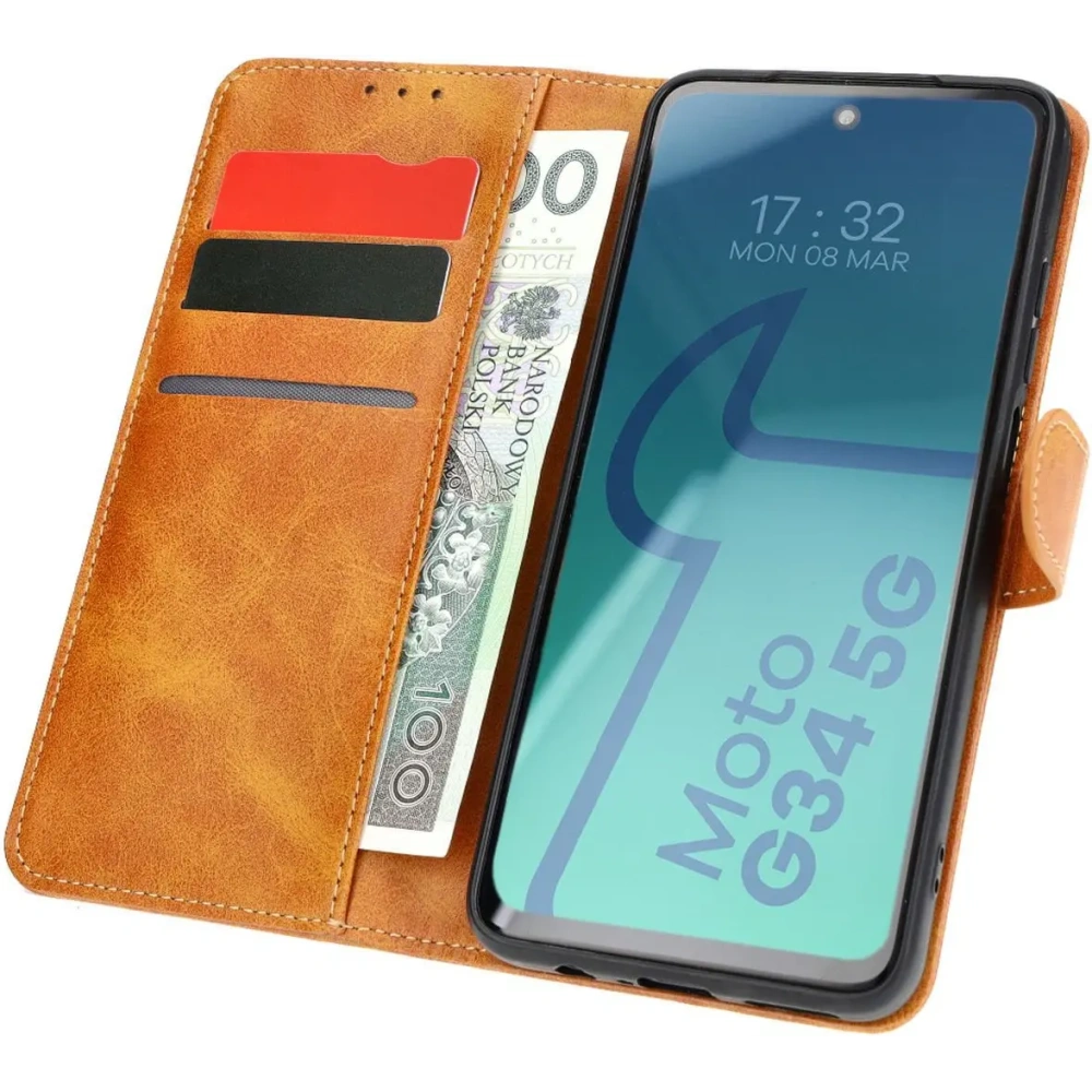 Etui z klapką Bizon Case Pocket do Motorola Moto G34 5G brązowe