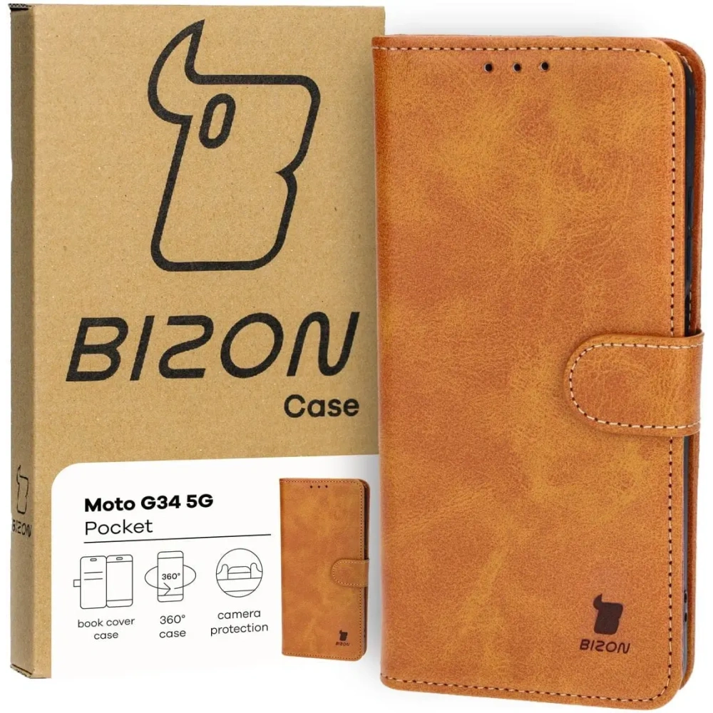 Etui z klapką Bizon Case Pocket do Motorola Moto G34 5G brązowe
