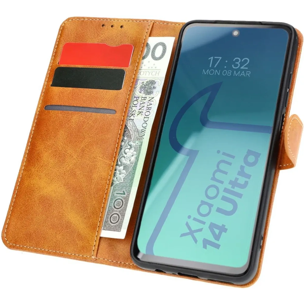 Etui z klapką Bizon Case Pocket do Xiaomi 14 Ultra brązowe