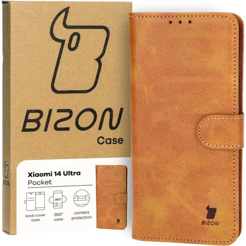 Etui z klapką Bizon Case Pocket do Xiaomi 14 Ultra brązowe