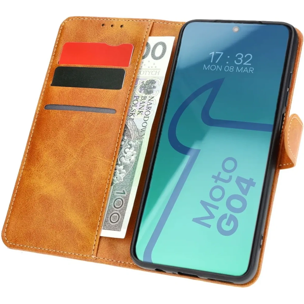 Etui z klapką Bizon Case Pocket do Motorola Moto G04 / G24 brązowe