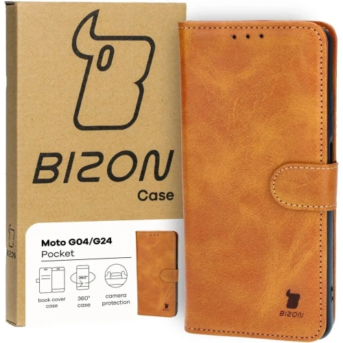 Kup Etui z klapką Bizon Case Pocket do Motorola Moto G04 / G24 brązowe - BIZ5406 - {ean13} - Sklep Home Screen