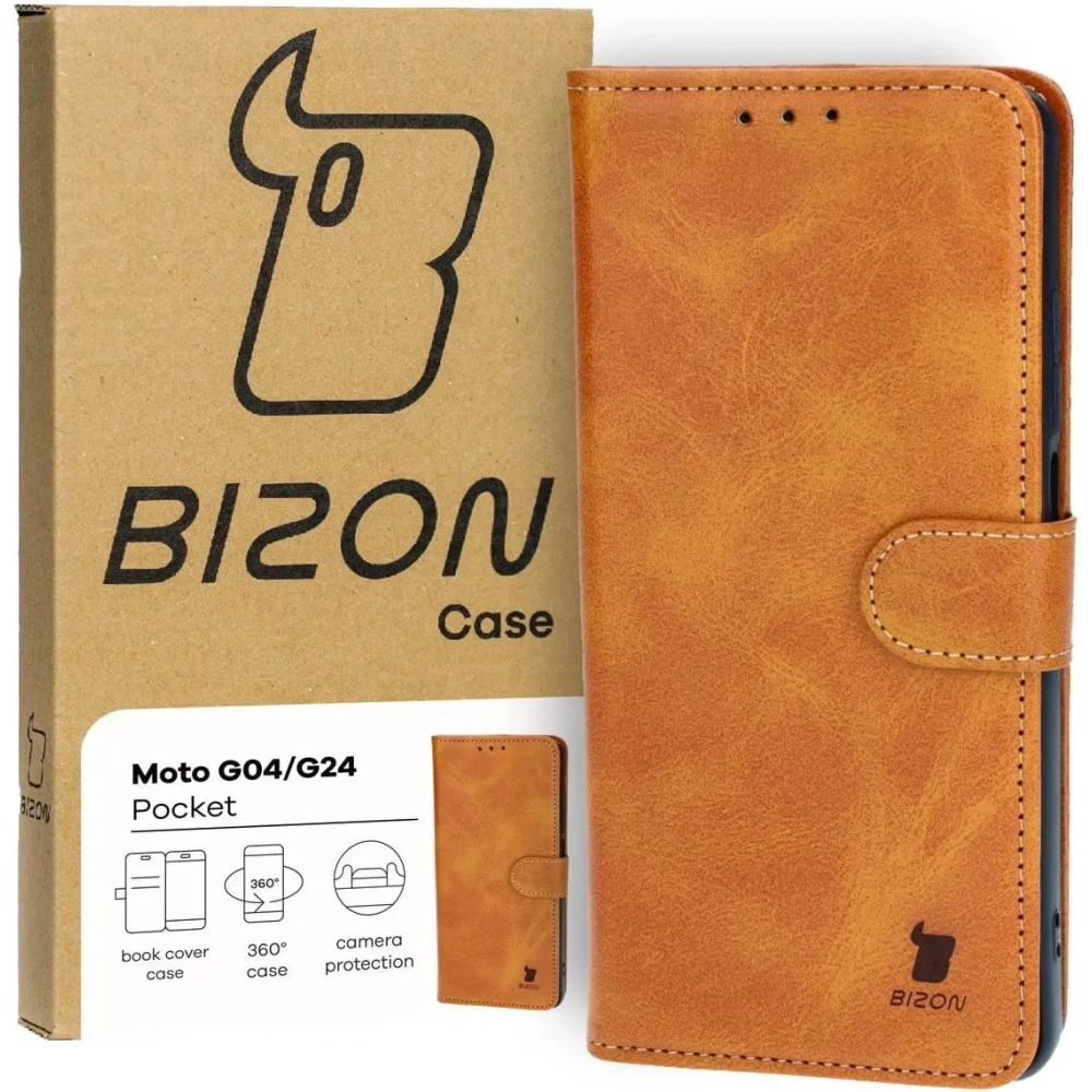 Etui z klapką Bizon Case Pocket do Motorola Moto G04 / G24 brązowe