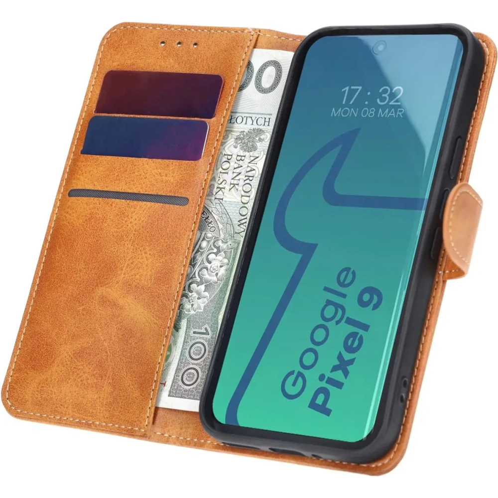 Etui z klapką Bizon Case Pocket do Google Pixel 9 / 9 Pro brązowe