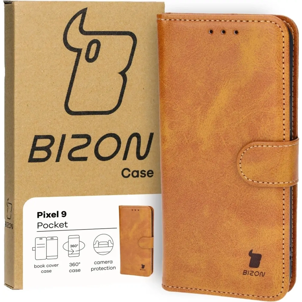 Etui z klapką Bizon Case Pocket do Google Pixel 9 / 9 Pro brązowe