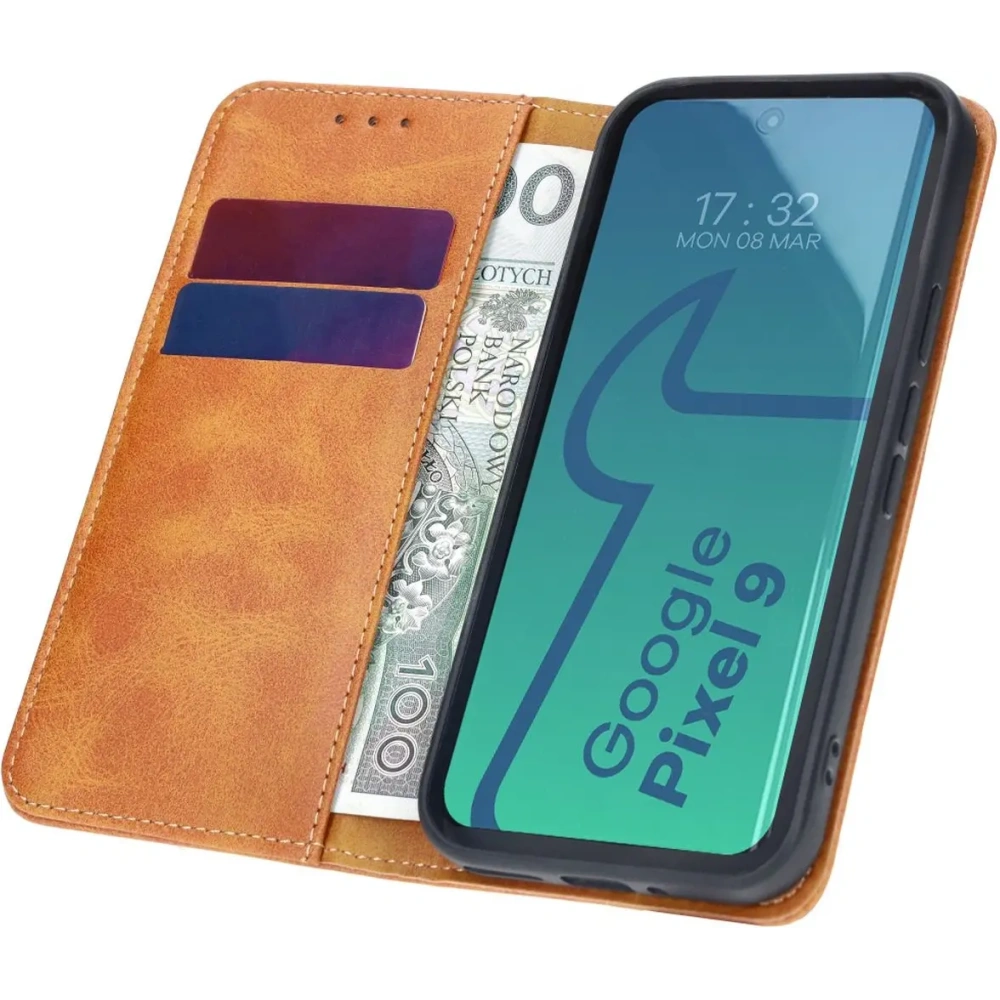 Etui z klapką Bizon Case Pocket Pro do Google Pixel 9 / 9 Pro brązowe