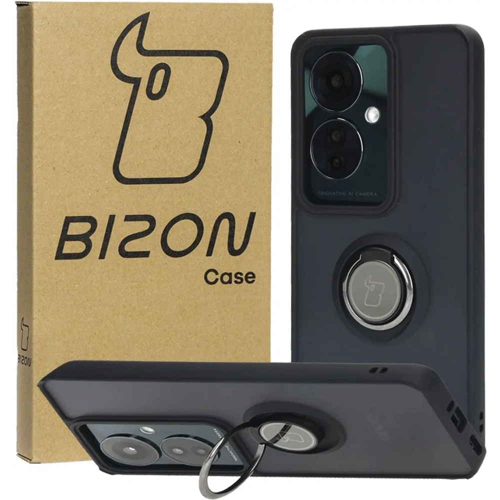 Etui z uchwytem na palec Bizon Case Hybrid Ring do Oppo Reno11 F 5G przydymione z czarną ramką