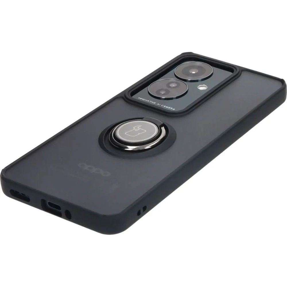Etui z uchwytem na palec Bizon Case Hybrid Ring do Oppo Reno11 F 5G przydymione z czarną ramką