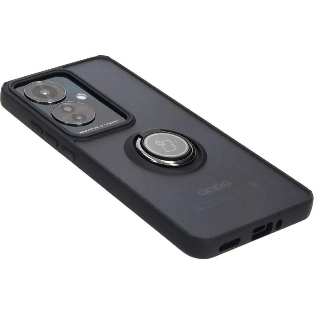 Etui z uchwytem na palec Bizon Case Hybrid Ring do Oppo Reno11 F 5G przydymione z czarną ramką