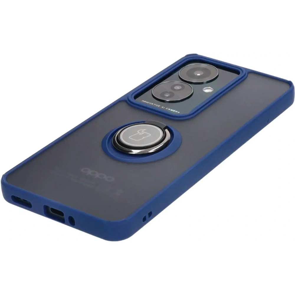 Etui z uchwytem na palec Bizon Case Hybrid Ring do Oppo Reno11 F 5G przydymione z granatową ramką