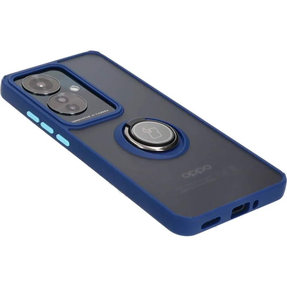 Etui z uchwytem na palec Bizon Case Hybrid Ring do Oppo Reno11 F 5G przydymione z granatową ramką