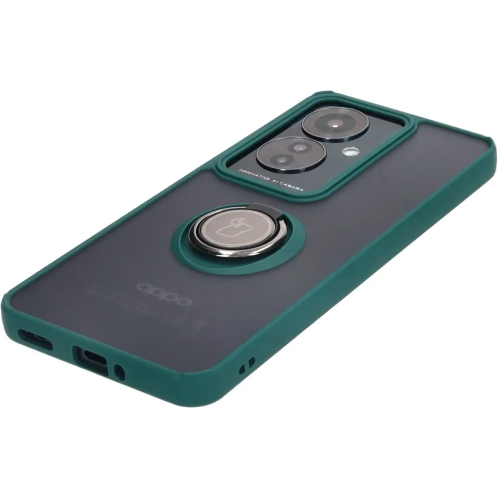 Etui z uchwytem na palec Bizon Case Hybrid Ring do Oppo Reno11 F 5G przydymione z ciemnozieloną ramką