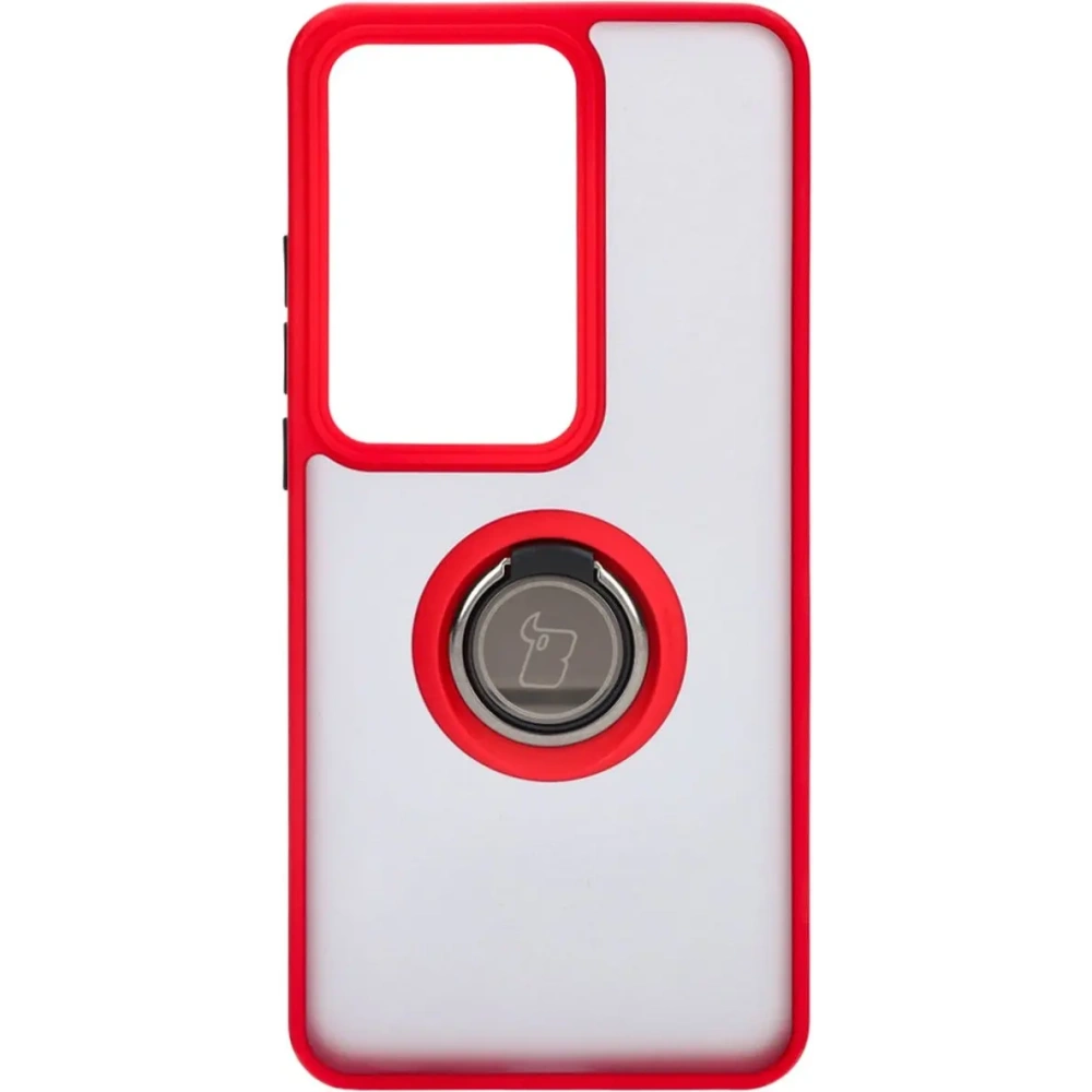 Etui z uchwytem na palec Bizon Case Hybrid Ring do Oppo Reno11 F 5G przydymione z czerwoną ramką
